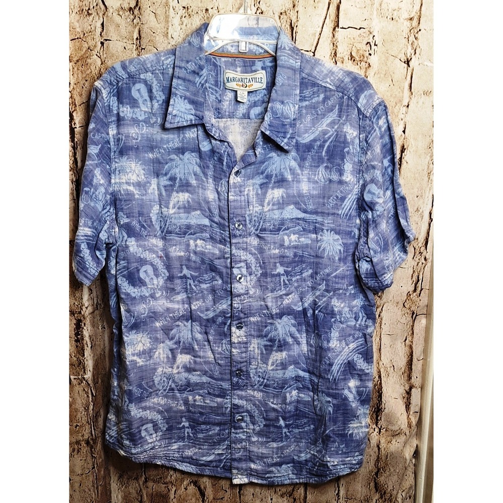 Margaritaville Men's Large Button up Short sleeve Shirt Tropical Music Patterns